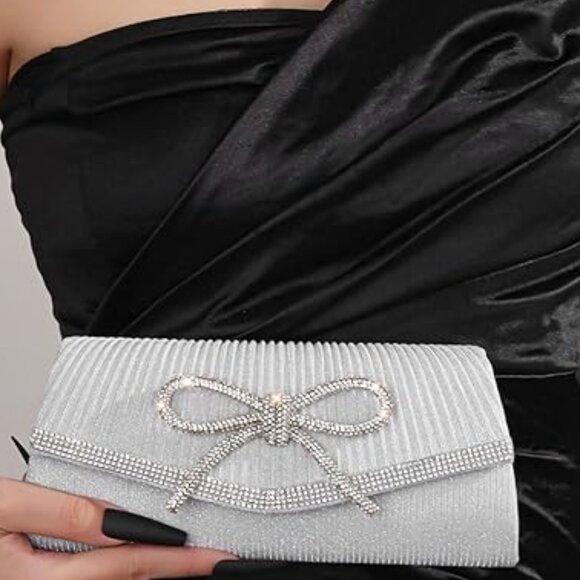 Neiman Marcus Sparkling Rhinestone Bow Shoulder Bag - Picture 1 of 8